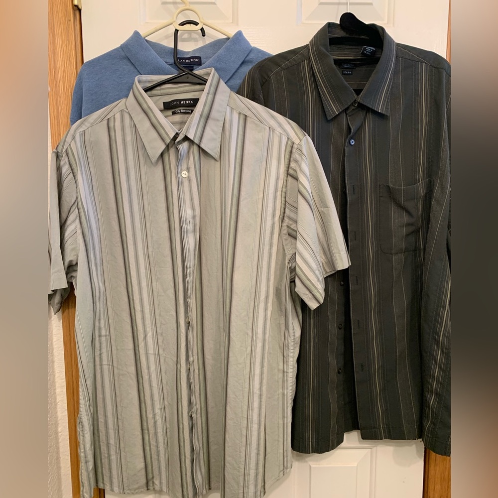 3pack men’s XL short sleeve button up shirts. John Henry/lands end. Bundle.